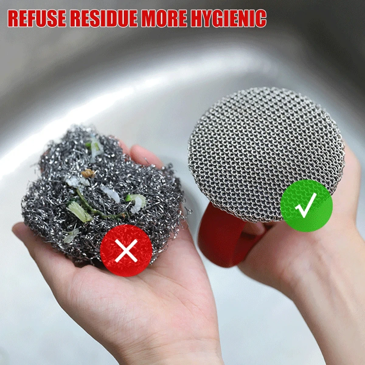 Cast Iron Scrubber Stainless Steel Round Chainmail Scrubber Brush Anti-Rust Cleaning Pots Tool to Clean Cookware Frying Pans