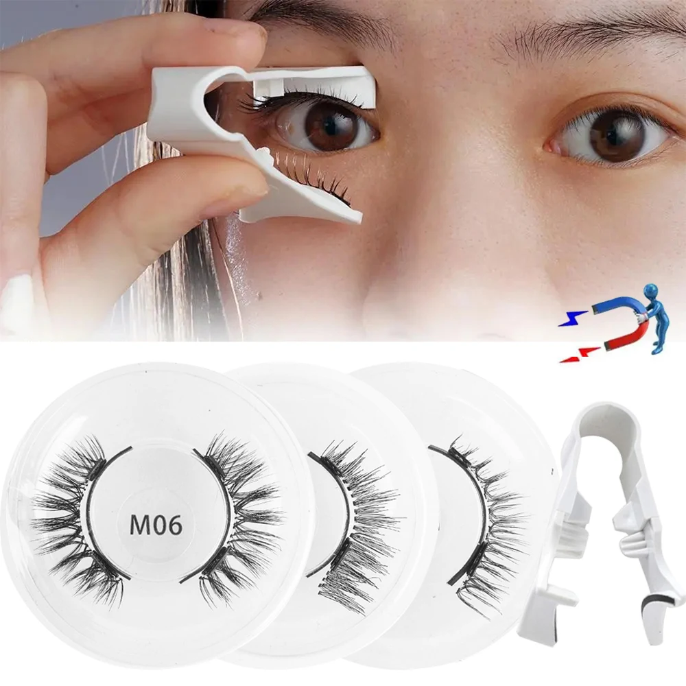 1pair Magnetic Eyelashes Kits Reusable 3D Magnetic Eyelashes With Tweezers Easy To Wear Magnetic Eyelashes Extension Supplies