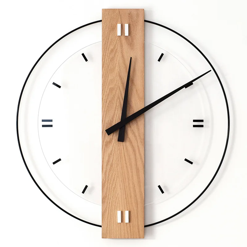 

Simple Wall Clock Nordic Modern Solid Wood Square Silent Circle Clock Living Room Bedroom Personality Creative Decoration Home