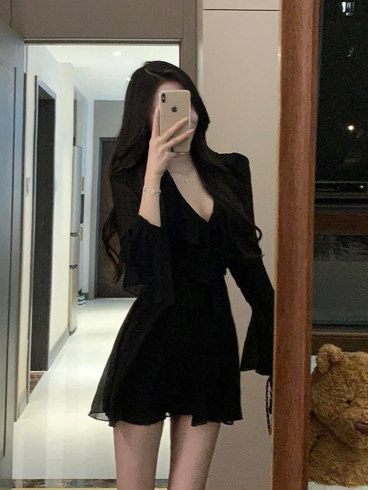 

XZY Sexy Slim Fit Bla V-Ne Dr Casual Summer ort Skirt for plus Size Women Casual A-Line Polyester Fiber Long Sve