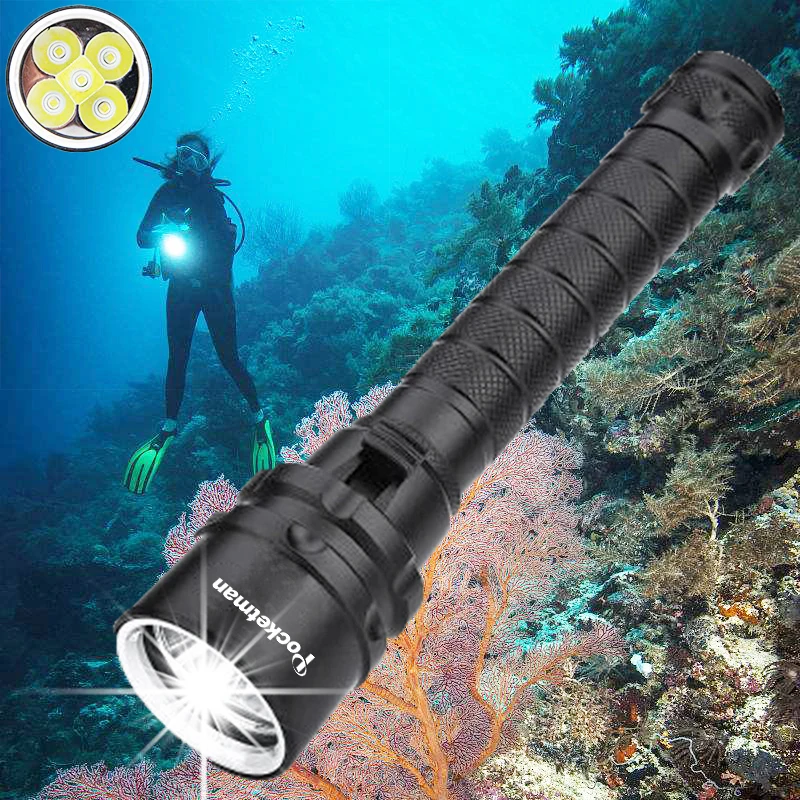 

Super Bright Diving Flashlight with Hand Strap Portable 5*T-6 Scuba Dive Torch UnderWater 220m Depth Camping Fishing Lanterns