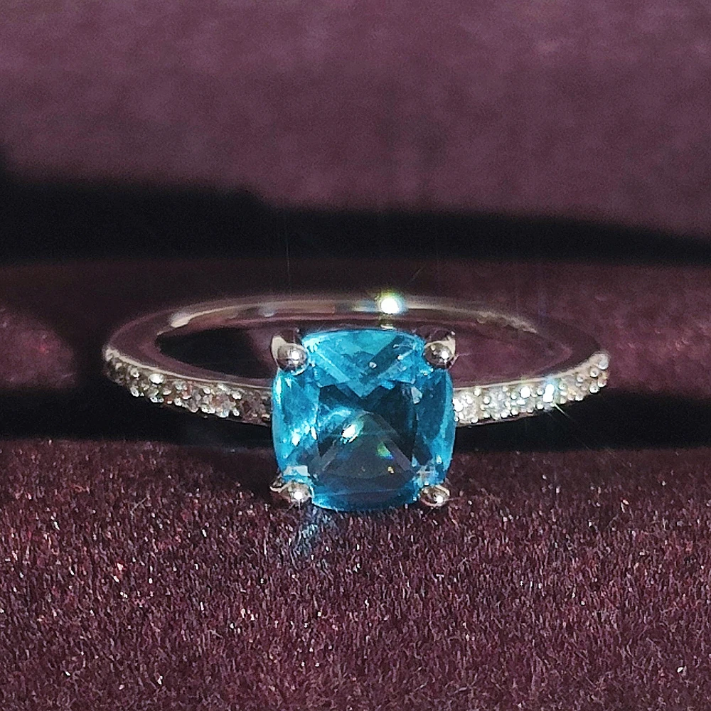 Square Blue Series Stone Women Rings Simple Minimalist Pinky Accessories Ring Band Elegant Engagement Jewelry Rings R7704