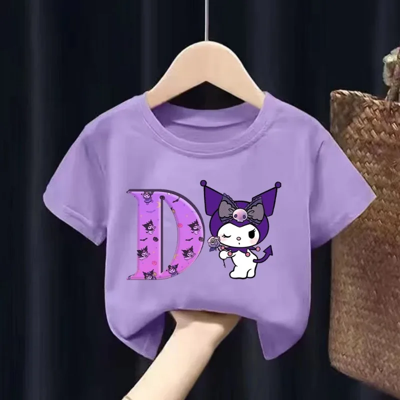 Kuromi T-shirt Cartoon Figures Printed Short Sleeves Tees Y2K Round Neck Clothes Toddler Clothing Boutique Tops Birthday Gift