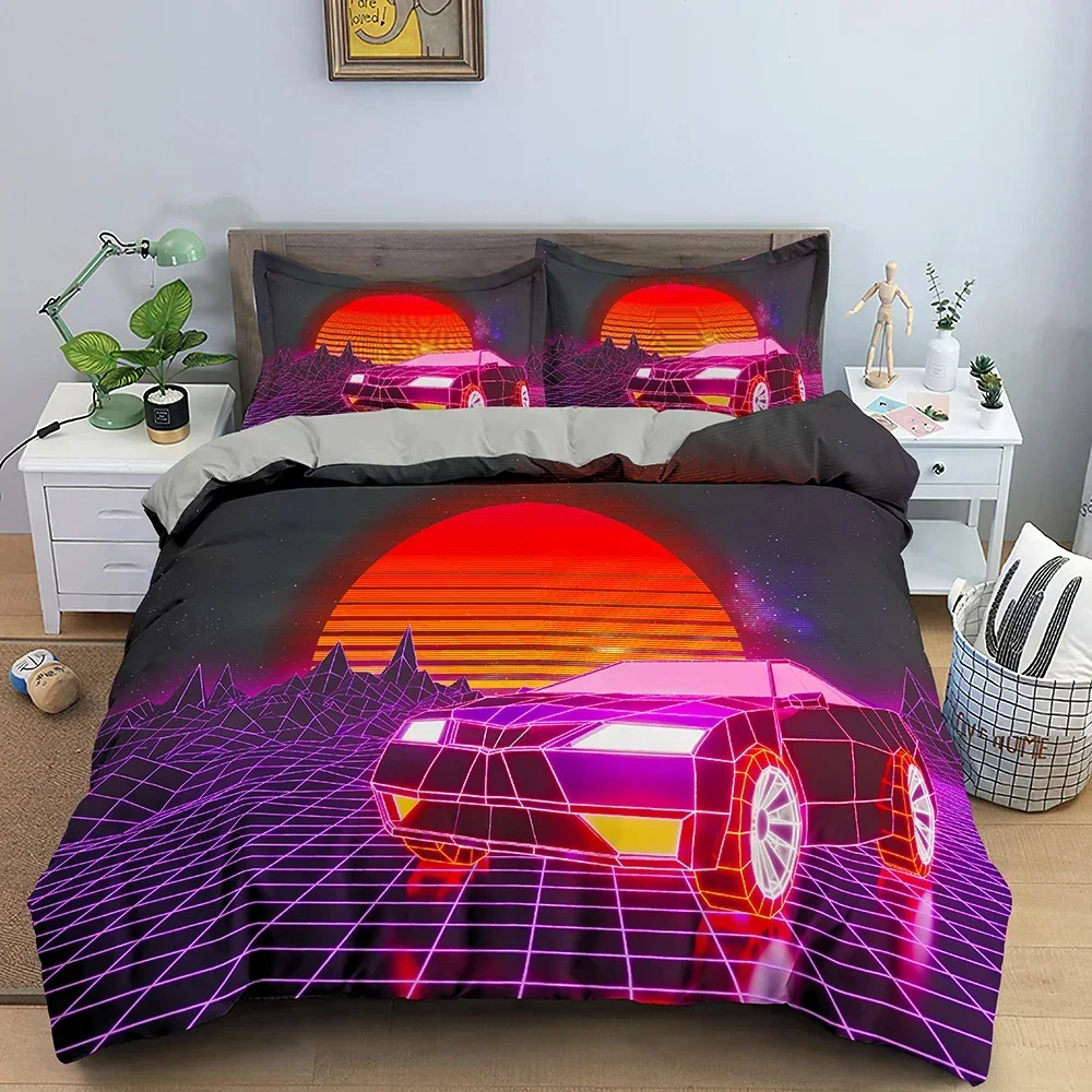 

Retro Abstract Waves And Sunset Comfortable Duvet Quilt Cover Pillowcase Bedding Set Children Bedroom Decoration Home Textile