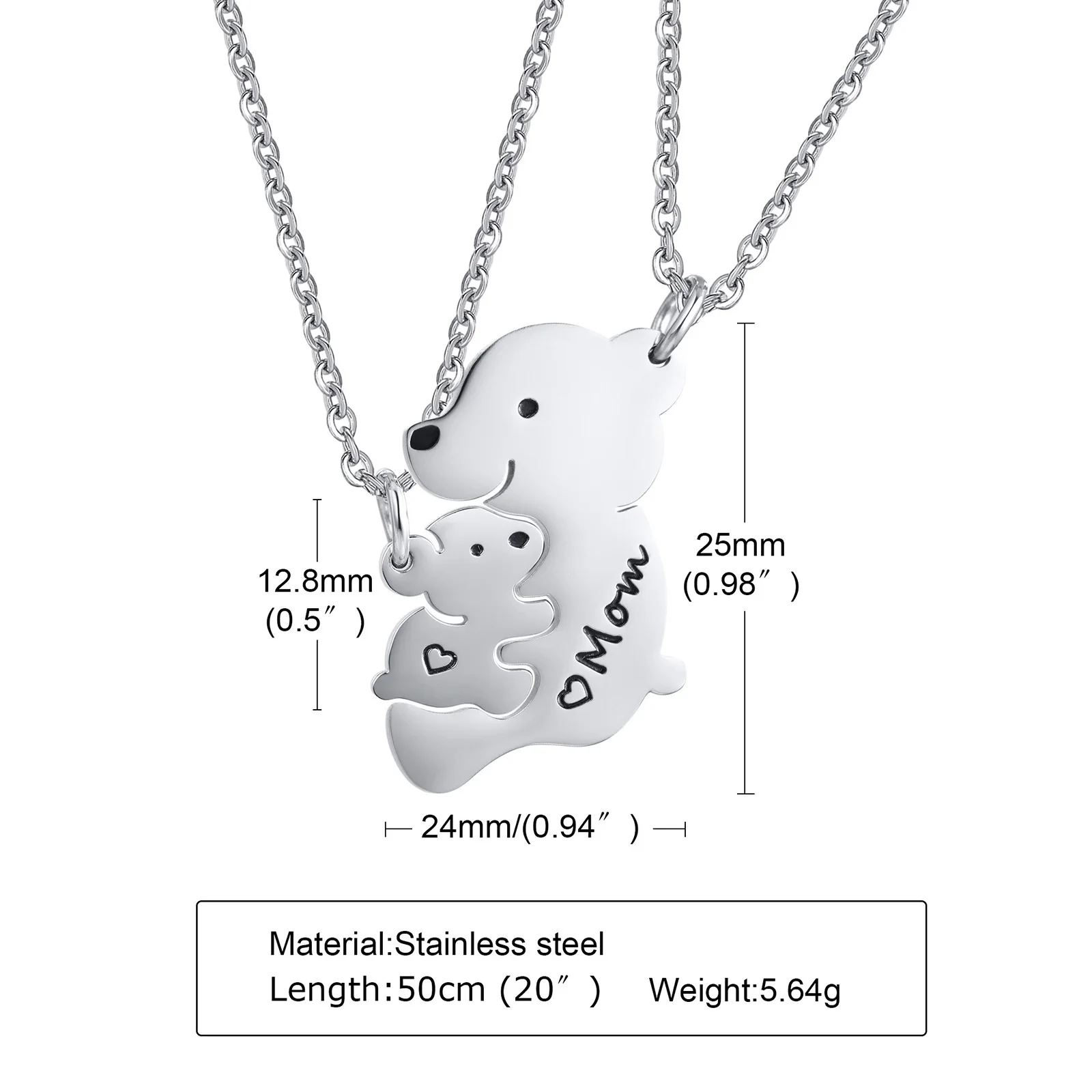 Vnox Bear Necklaces for Women, Stainless Steel Mom Daughter Son Bear Pendants Set, Mother\'s Day Birthday Gift Jewelry