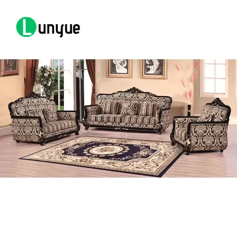 Classic European Home High Quality Fabric Wooden Large Soft Armrest Luxury Living Room Furniture Set Sofa