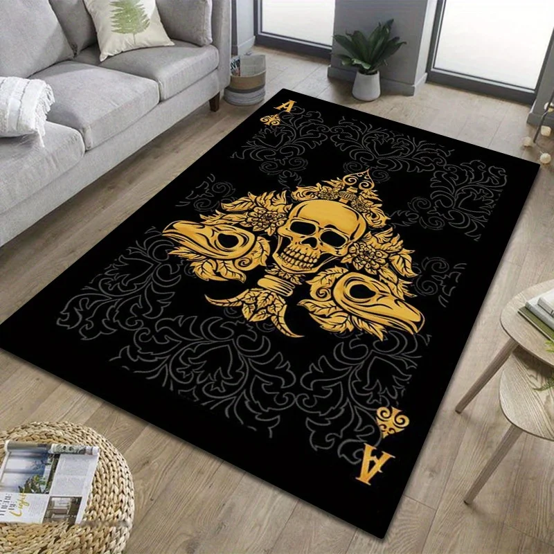 Poker Spade Print Decor Rug, Non‑Slip Floor Mat for Living Room, Bedroom, Kitchen, Bathroom, Wood Floor Protection