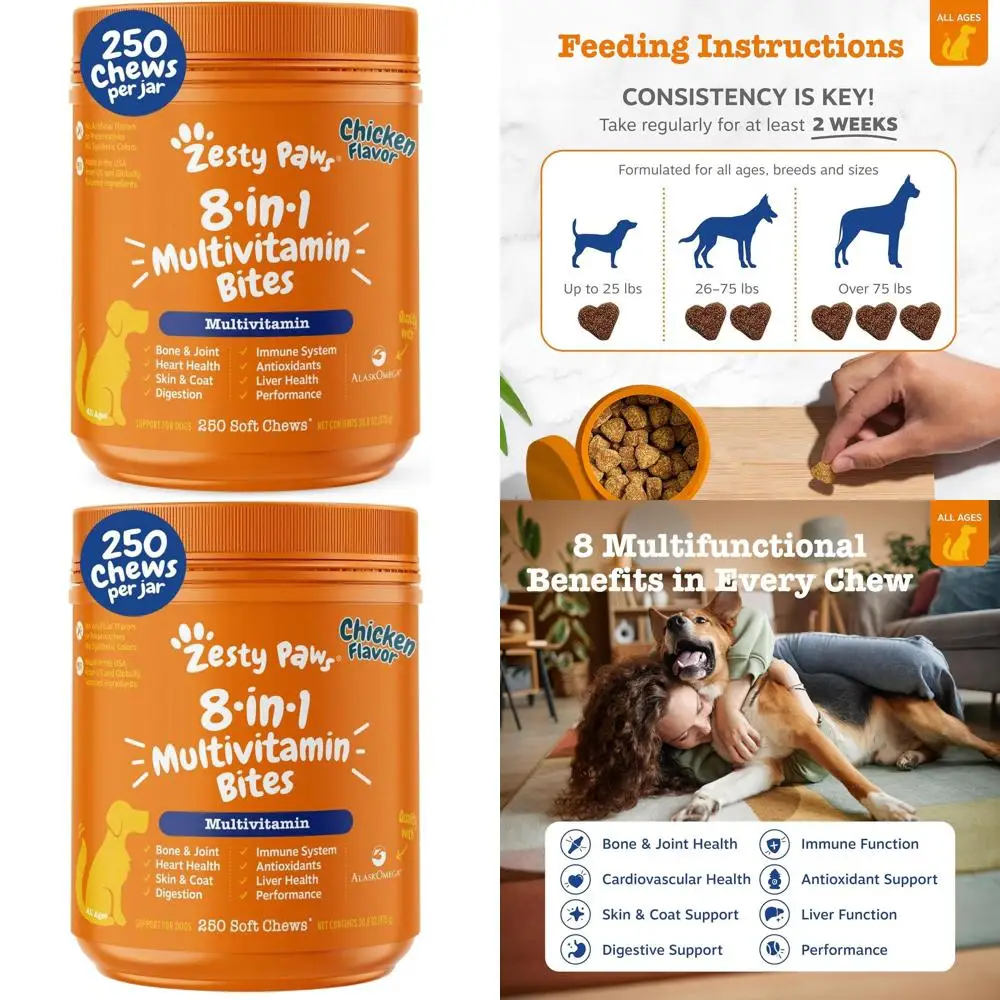 

Supporting Senior & Puppy Health: 250 Chewable Multivitamins for Dogs - Joints, Skin, Coat & Omega-3