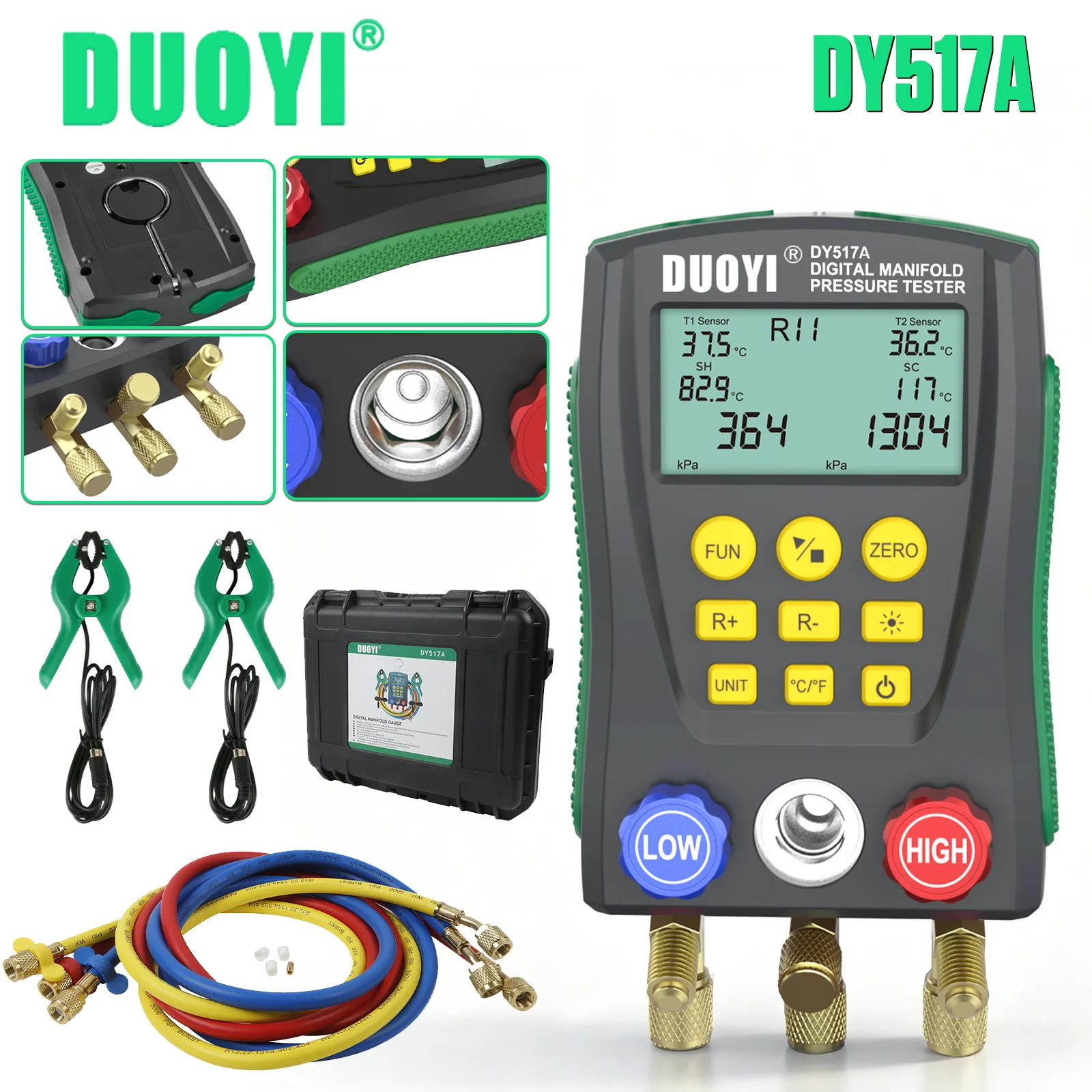 Manomètre numérique DUOYI DY517A, testeur de pression de vide pour la réfrigération, valves HVAC AC, outil de diagnostic de température multifonction