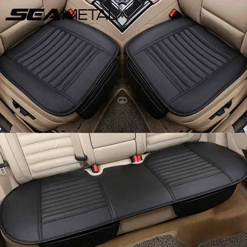 SEAMETAL 3pcs Car Seat Cover Set PU Leather Breathable Auto Seat Cushion Anti Slip Car Seat Protector Universal for Sedan Suv