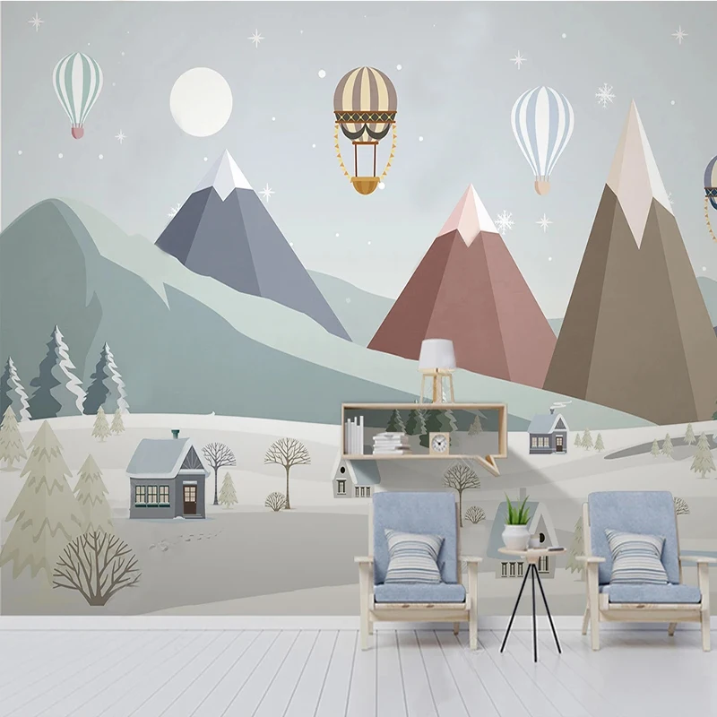 

Custom Any Size Mural Wallpaper Cartoon Snow Mountain Balloon Scenery Children's Room Bedroom Decor Fresco Papel De Parede 3D