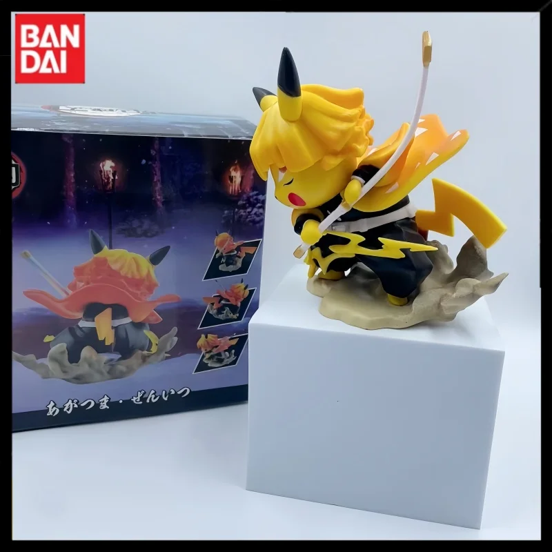 11cm Bandai Anime Pokemon Pikachu Cos Agatsuma Zenitsu Action Figure Model Statue Pvc Figurine Desktop Ornament Children Gift