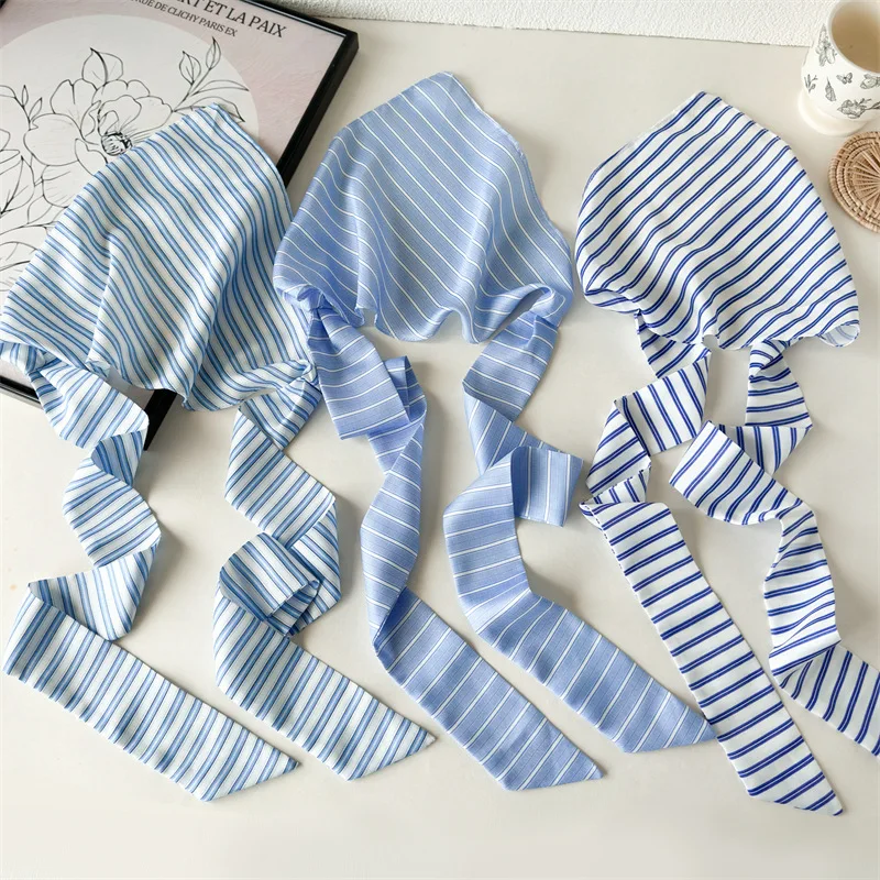 

Blue Stripe Triangle Hair Scarf Long Ribbon Headwrap Sailor Style Headband Summer Seaside Photo Props Vacation Headwear
