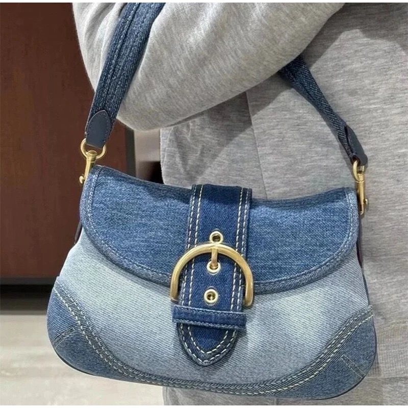 2024 New Cowboy Bag Trendy High End Texture Popular Commuter Retro Spliced Shoulder Luxurious Handbag Women\'s Underarm Bag