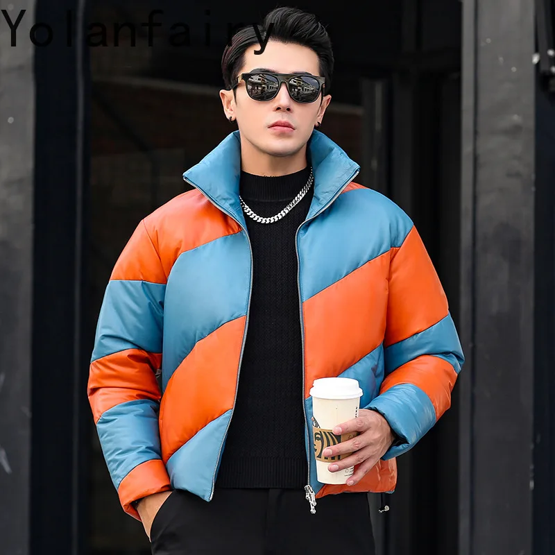 YOLANFAIRY Top Layer Sheepskin Real Leather Jackets Thickened 90% Down Men Jacket Short Winter Clothes Casual Doudoune Homme