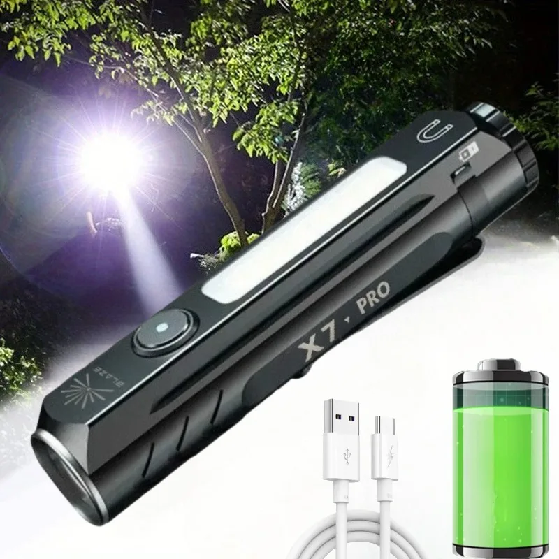 

Мощный светодиодный фонарик, перезаряжаемый рабочий фонарь COB, портативный фонарь, 8 режимов, ручная лампа для кемпинга, пешего туризма