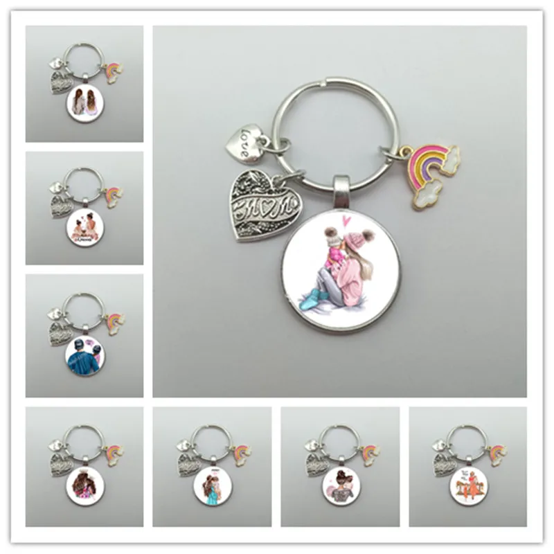 Lovely Rainbow Mom Keychain Family Super Mom, Boys and Girls Mother's Day Gift Keychain Men and Women Fun Glass Keychain