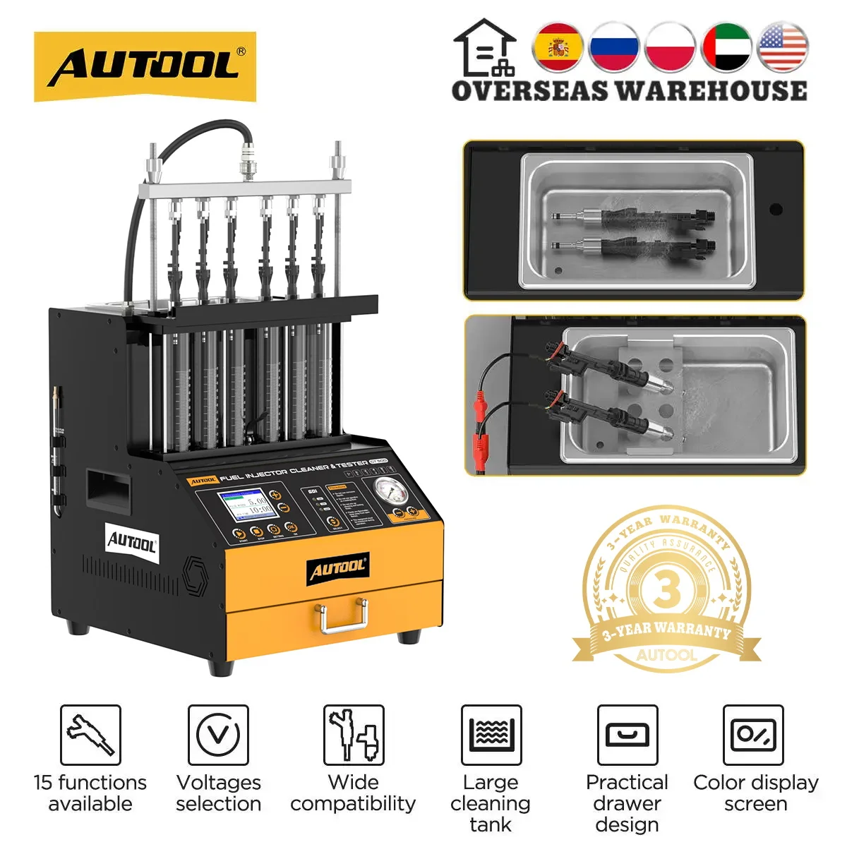 AUTOOL CT500 110V US Voltage Ultrasonic Fuel Injector Cleaner & Tester Machine, 6-Cylinder Simultaneous Cleaning & Testing, Piezoelectric GDI EFI FSI Injector Bench Tester, Professional Fuel Injector Diagnostic Tool for Gas-Powered Vehicle Motorcycle Auto