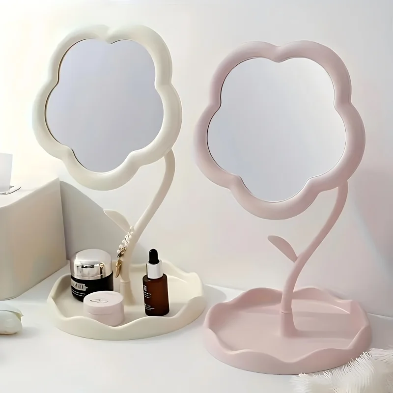 Miroir de maquillage mignon en forme de fleur, 1 pièce |   Miroir de courtoisie de bureau avec rangement, miroir de maquillage tournesol mignon miroir de maquillage HD