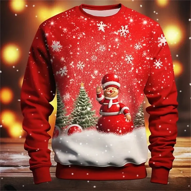 

Funny 3D Santa Claus Print Sweatshirts For Men Fashion Cartoon Snowman Pattern Oversized Pullover Autumn Casual Long Sleeve Tops