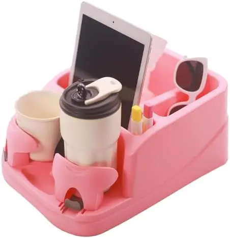 

Car Console Organizer with Cup Holders & 3 Storage Compartments – Fits SUVs, Trucks, Minivans (Pink)