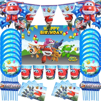 Super Wings Junge Geburtstag Party Dekoration Einweg Platte Jett Aluminium Film Ballon Cartoon Jet Flugzeug Baby Dusche Liefert