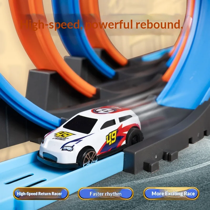 子供用 DIY トラック組み立て式高速周回レールカー プルバックレーシングカー 重力スライド教育玩具 ホリデー クリスマスギフト