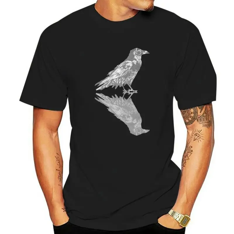 Mirror Dual Raven Print Men Black Grey T-shirt Cotton Top T Shirt Custom For Father's Day High Quality Gift Tee Personalized