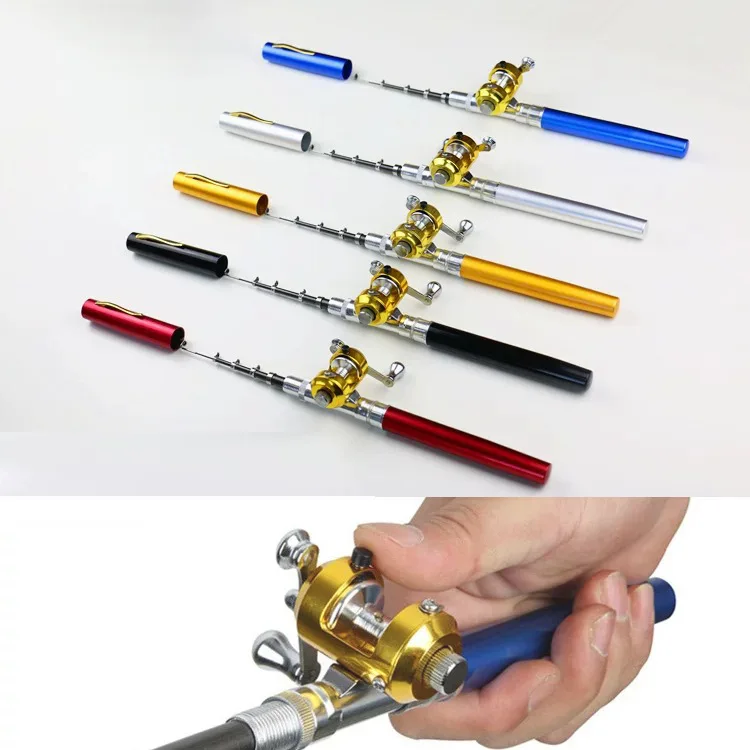 Lizard Telescopic Mini Fishing Rod Pen Shape Portable Pocket, Aluminum Alloy Fish Spinning Rod Pole with Reel