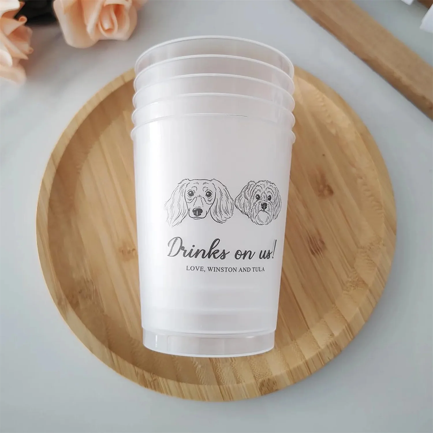 

Custom Dog & Cat Wedding Frosted Cups, Custom Wedding Plastic Cups, Custom Pet Portrait Frosted Acrylic Cups, Custom Wedding Dri