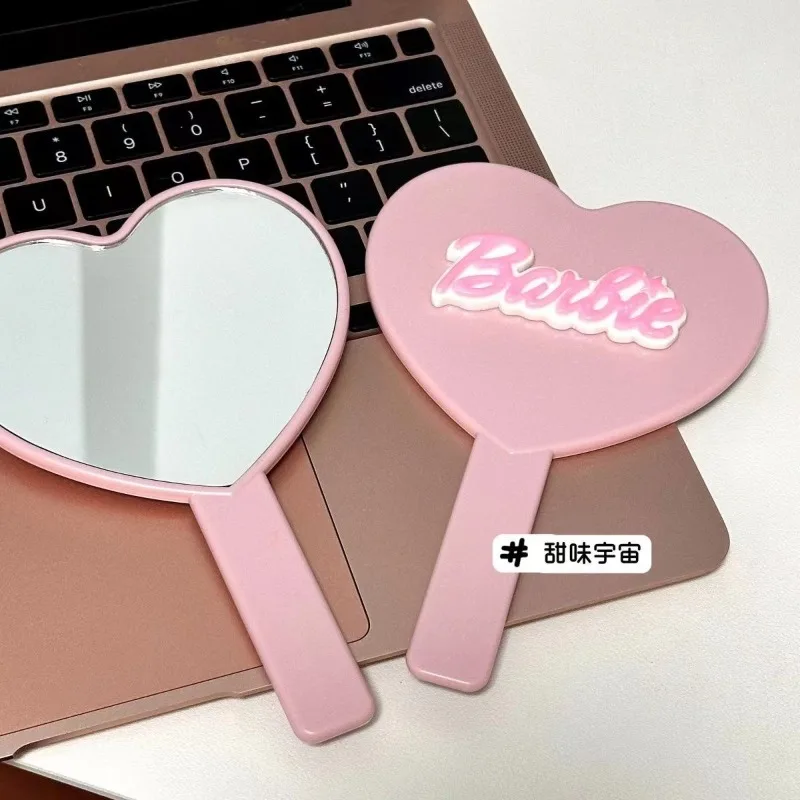 Barbie Handheld Makeup Mirror Love Heart Mirror Cute Female Handle Makeup Cosmetic Beauty Tools Handheld Vanity Make Up Mirror