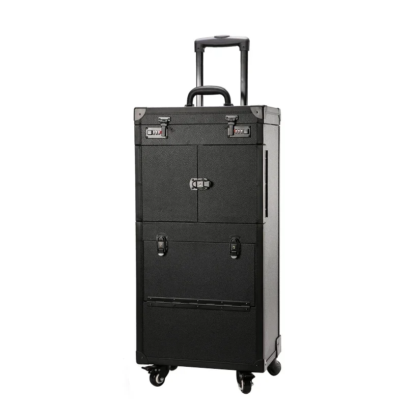 Hairdressing trolley luggage cosmetic toolbox trolley case retro hair stylist dedicated large capacity scissors bag rolling box