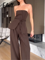 Slim Lace-up Split Tube Top Pants Set Women's Sexy Strapless Backless Vest Loose Wide Leg Trousers 2025 Summer New Lady Outfits