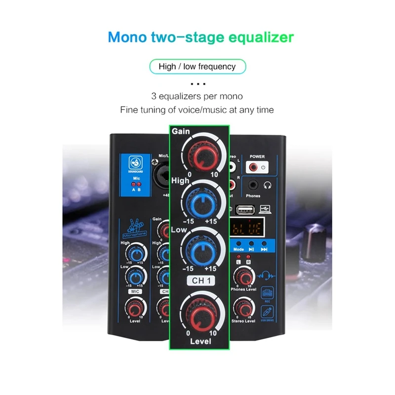 5 Channel USB Audio Mixer With Wireless Microphone Studio Sound Mixer Bluetooth REC DJ Console Mixing For Karaoke Easy Install