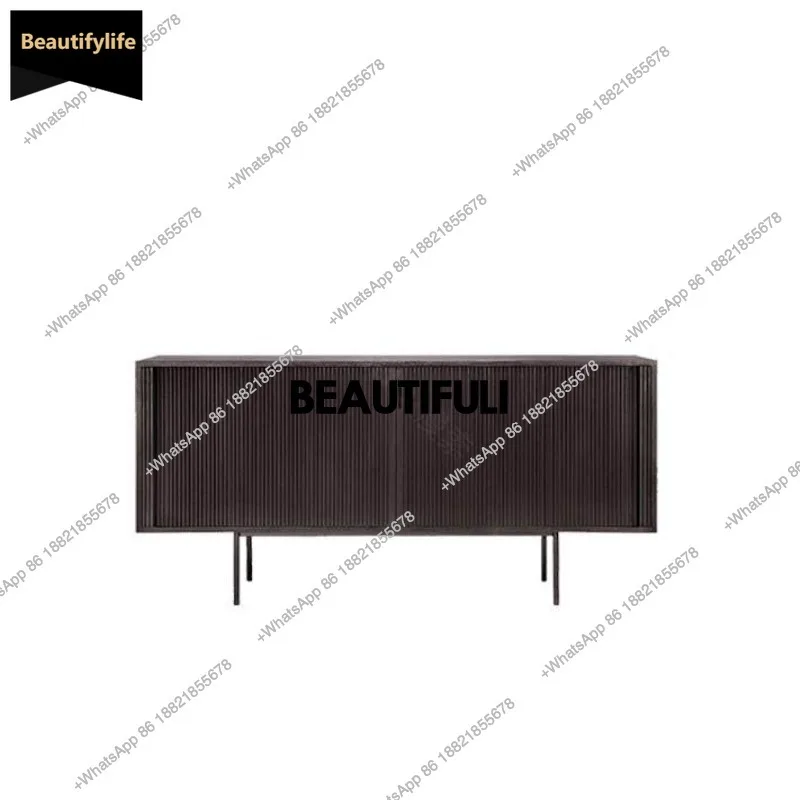 D80 Nordic solid wood side cabinet, retro smoked wood storage cabinet, entrance retro rolling shutter door, dining side cabinet