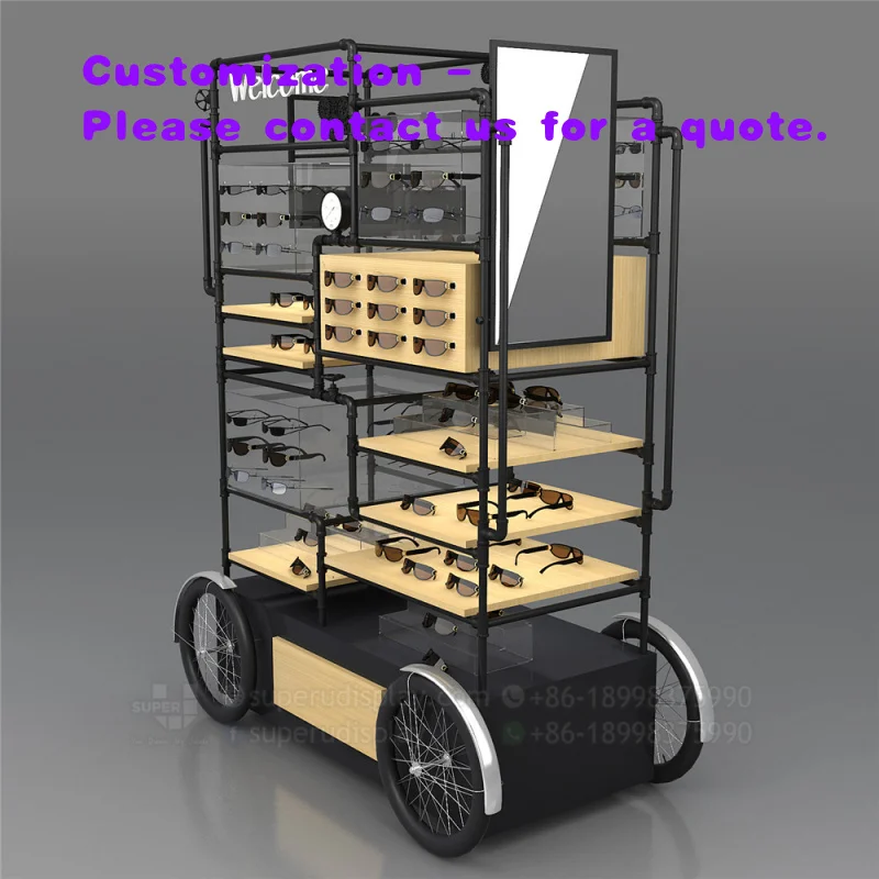 

Металлическая напольная витрина для солнцезащитных очков в индустриальном стиле, деревянная полка для оптики, рекламный стенд для очков