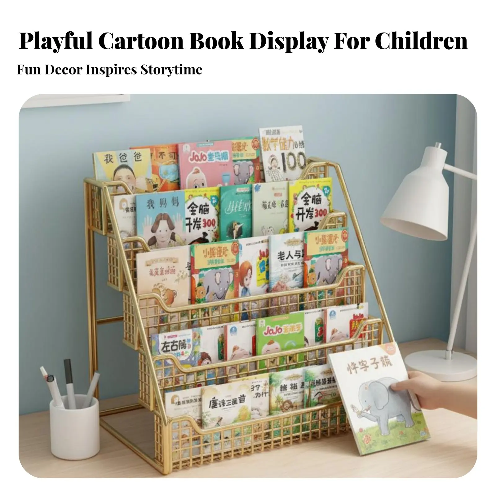 多層式書籍収納エリア-省スペース構成可能なデスクトップオーガナイザー-簡単組み立て-空間効率が良い-子供、学生、デスクトップ向け