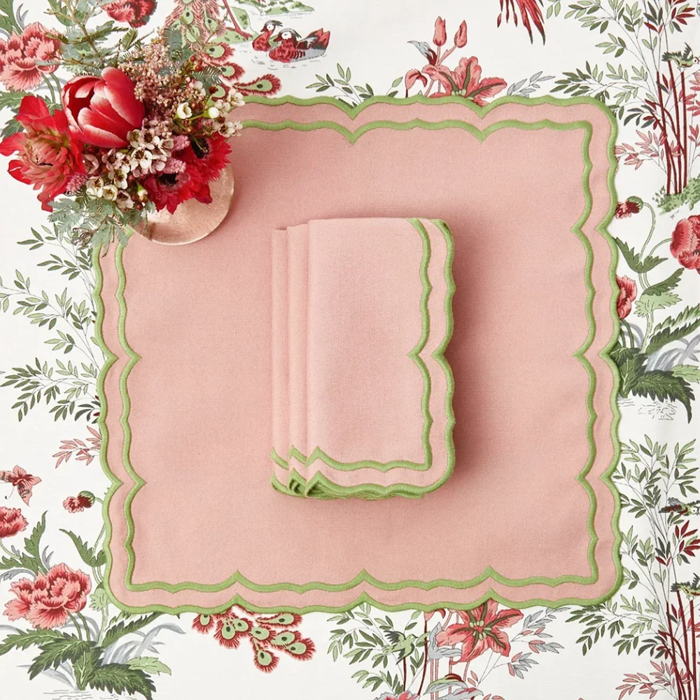 High Quality Reusable Embroidered Napkin,Vintage Wavy Edge Color Blocking Design Placemats,Suitable for Home Weddings Parties