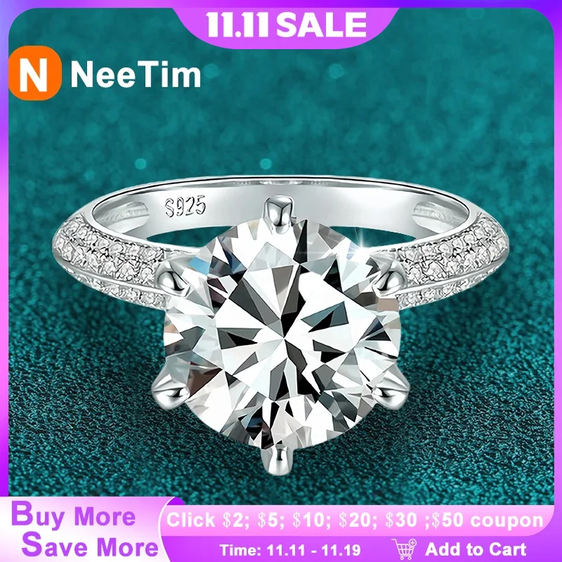 

NeeTim 5-каратное обручальное кольцо с муассанитом для женщин, стерлинговое серебро 925 пробы, вечность с белым позолоченным кольцом, обручальные украшения