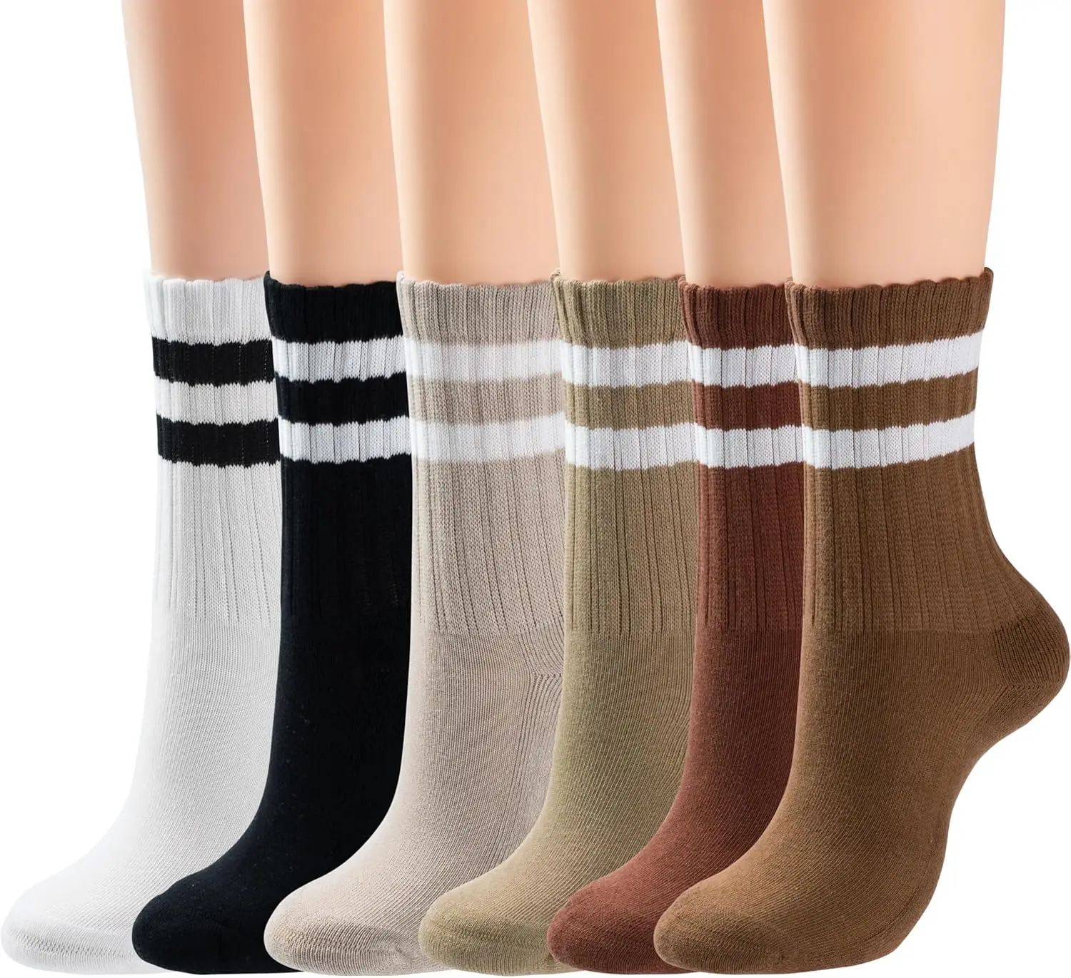 

Retro Striped Crew Socks for Women - Cozy Cotton Ankle Socks in Casual Athletic Style, Sizes 5-10