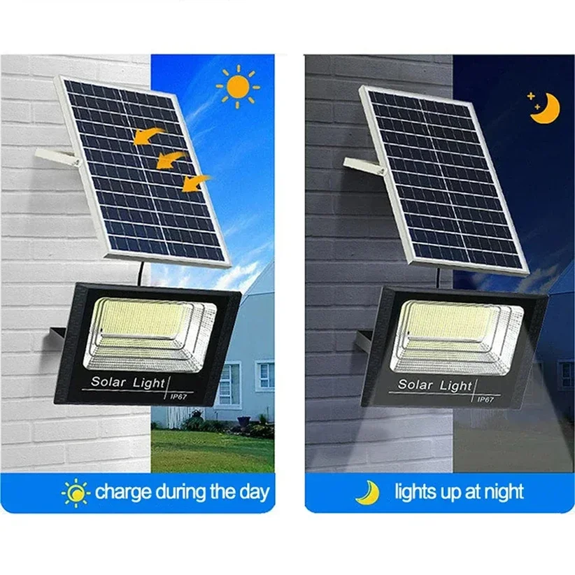 Imagem -03 - Outdoor Impermeável Led Solar Lamp Painel Floodlight Iluminação Solar Foco Led Spotlights Parede Jardim Solar Power Sun Light