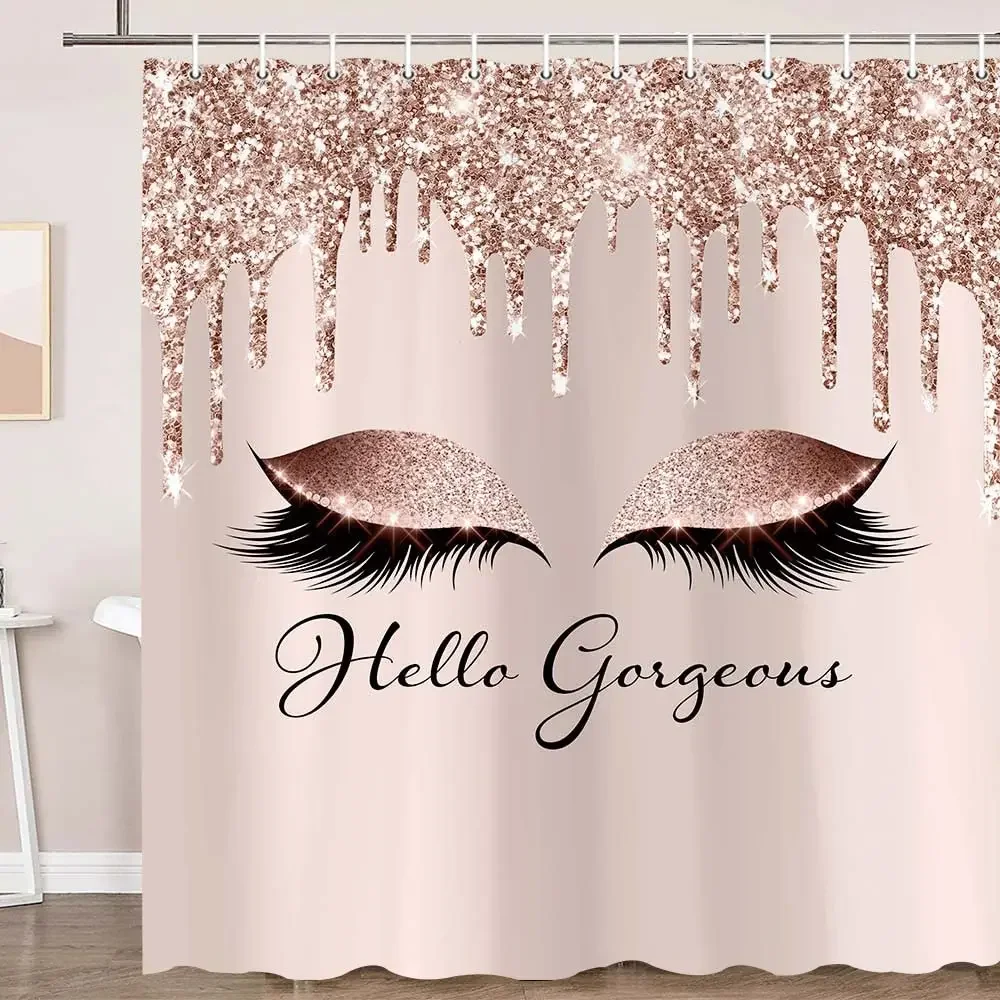 Eyelash Makeup Shower Curtain Fashion Pink Girl Cute Princess Colorful Abstract Art Bathroom Shower Curtain Decor with Hooks