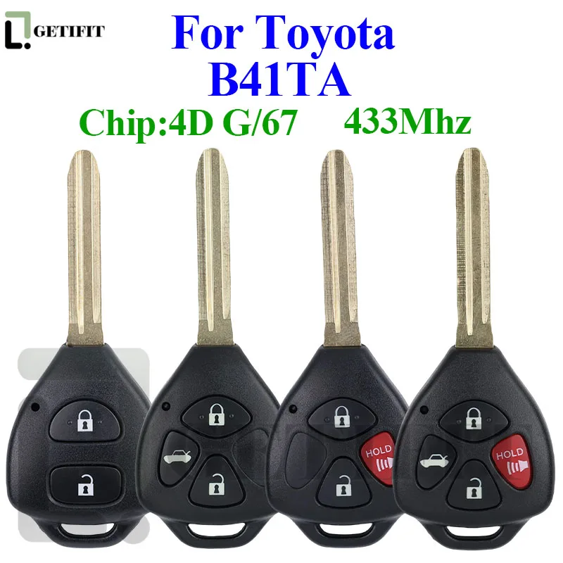 2/3/4Buttons B41TA Remote Car Key Fit For Toyota Forruner Hilux Innova Corolla Innova Yaris 433Mhz 4D67/G Chip 89070-52E61