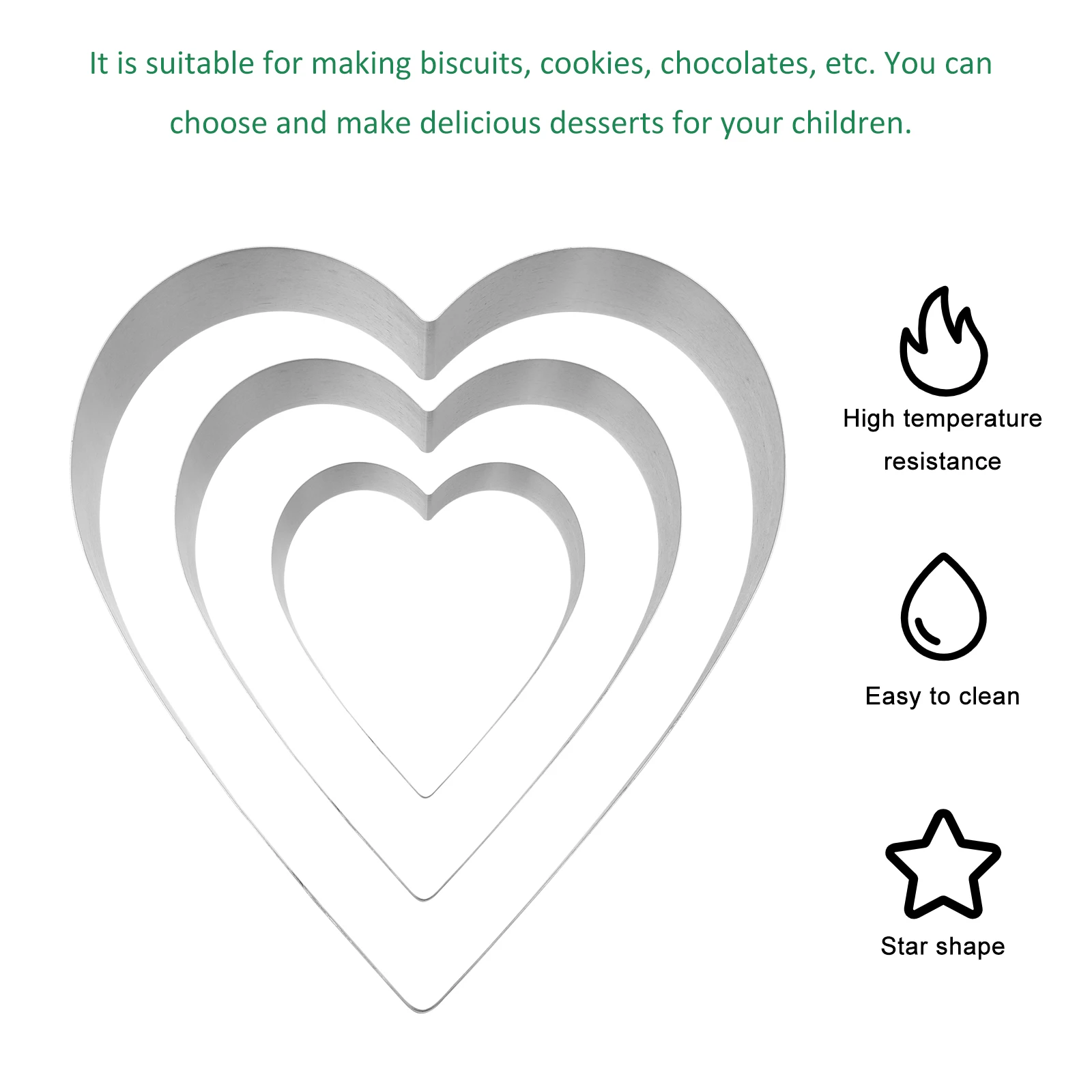 

3pcs Heart Shape Cake Mold Stainless Steel Non stick Baking Supplies DIY Making Cake Mould Valentine Christmas Thick