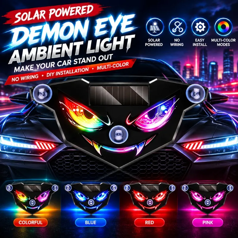 Triangular Window Decor Atmosphere Breathing Light, No-Wiring Solar Powered LED Demon Eye Lamp, Car Interior Accessory