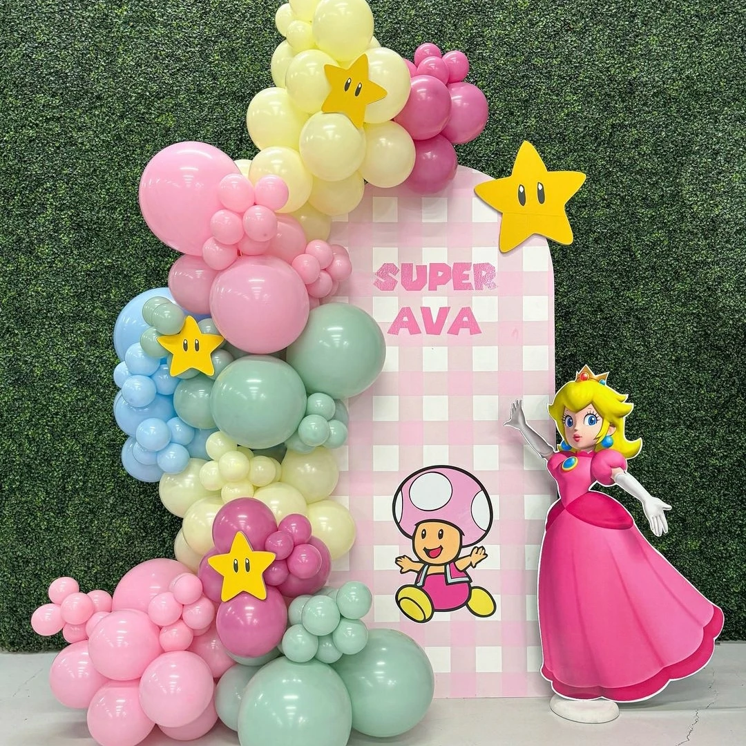 145pcs Disney Peach Princess Themed Balloon Arch Kit Macaron Red Yellow Blue Latex Ball Girl Birthday Party Decor Baby Shower