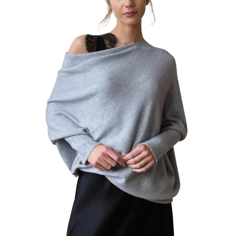 Suéter plisado de manga larga para mujer, jersey de cuello redondo liso, suelto, prendas de punto, Tops de viaje elegantes, moda de otoño e invierno