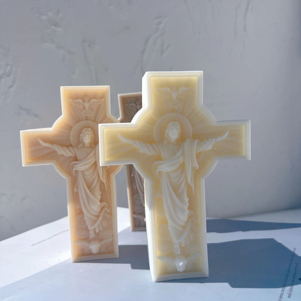 Jesus Statue Silicone Mold Antique European Cross Bust Sculpture Soy Wax Candle Mould Greek Mythology Home Decor