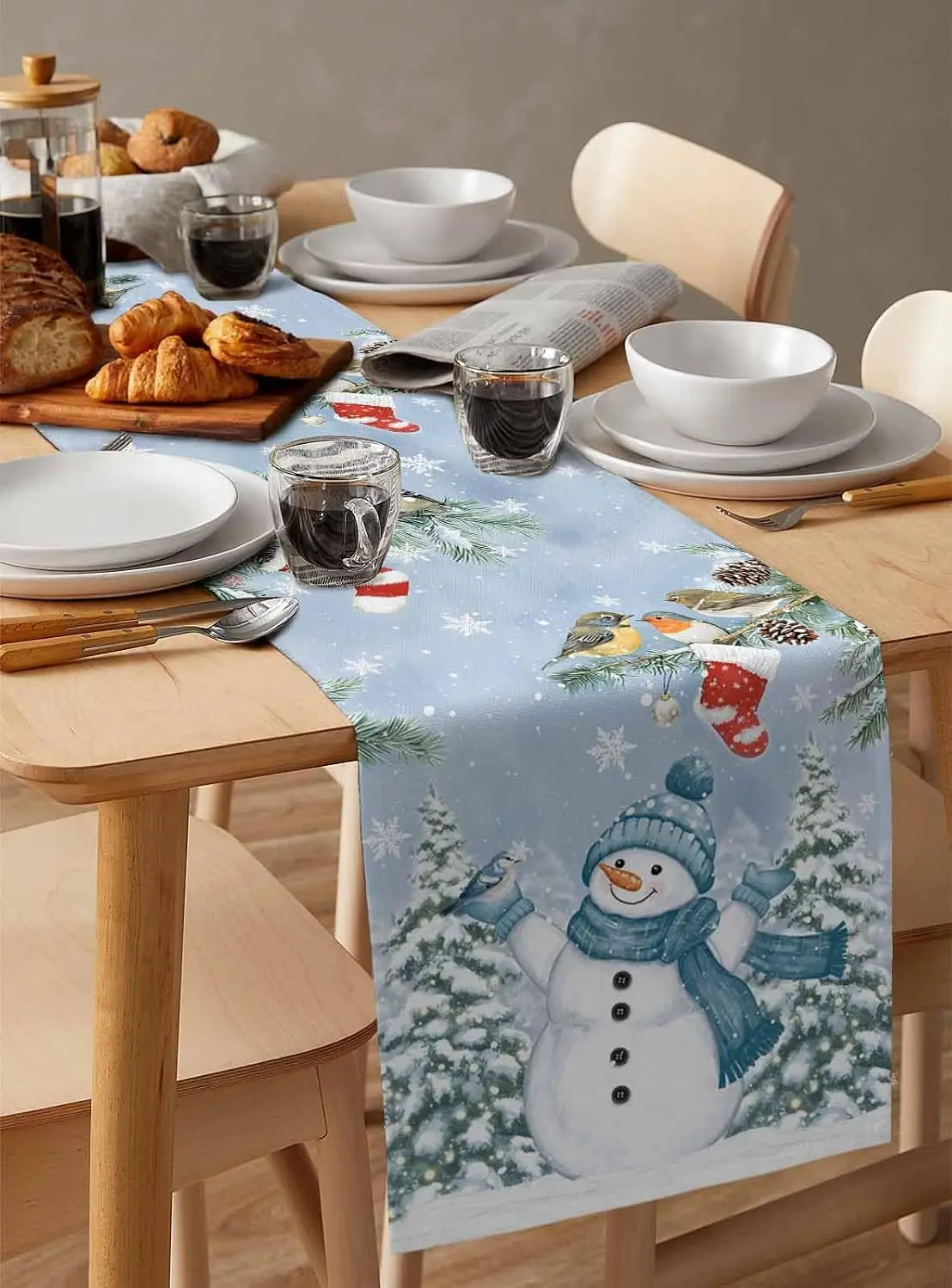 Christmas Snowman Snowflake Xmas Tree Table Runner Party Decor Winter Xmas Kitchen Dining Table Runner Christmas Decorations