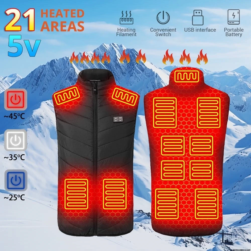 

Intelligent Heating Vest 21 Areas Heated Vest Men's Women usb Smart Heating Thermal Clothing Constant Temperature Heating Vest